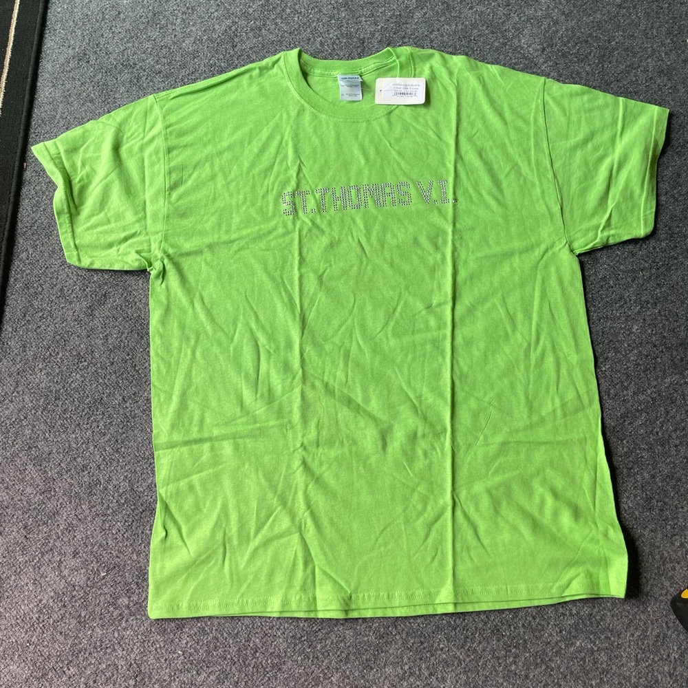 Gildan 100% cotton shirt lime green ST. Thomas bling size x-large